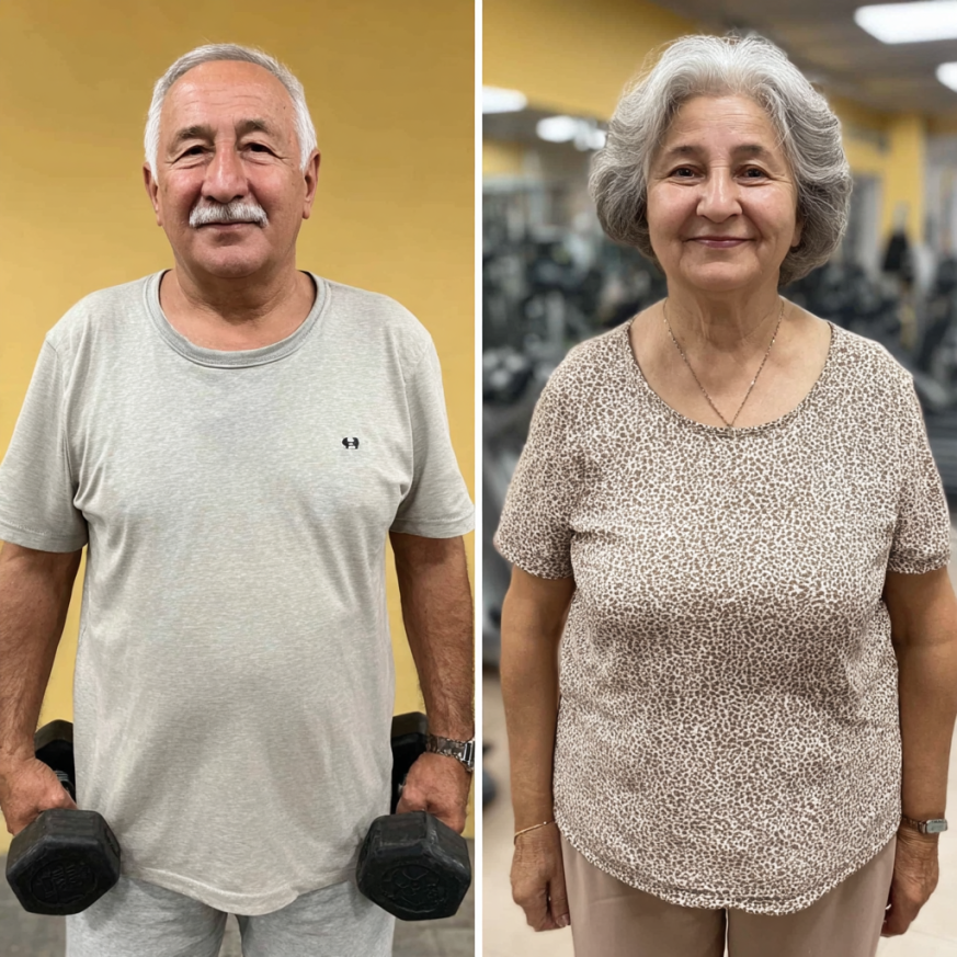 AthleteCore fitnes zalida mashq qilayotgan katta yoshdagi erkak